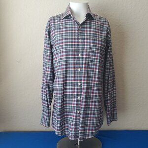 Kirkland Signature Men's L Dress Shirt Long Sleeve Blue Plaid Sport Fit